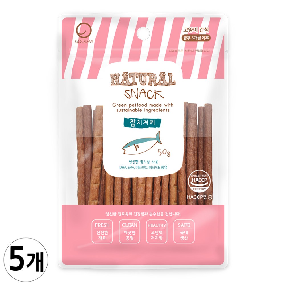굿데이 네츄럴 스낵 고양이 간식, 참치, 50g, 5개 15,300원