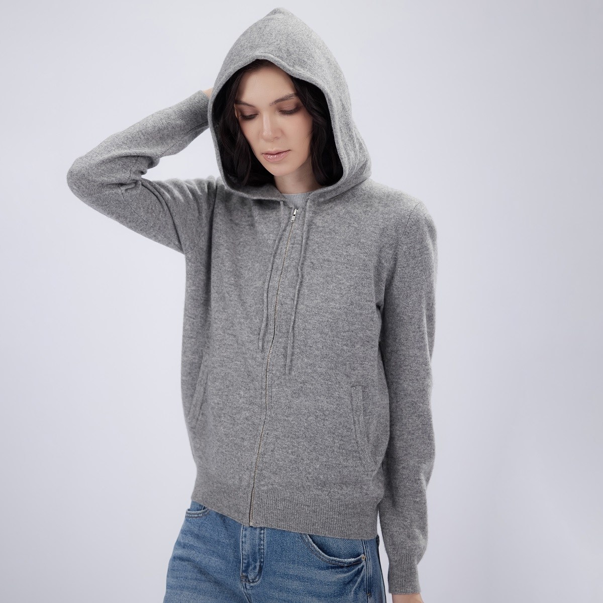 앱섹 여자 베이직  몽골 캐시미어 100% 니트 후드 지퍼  가디건  1616-405 174,300원