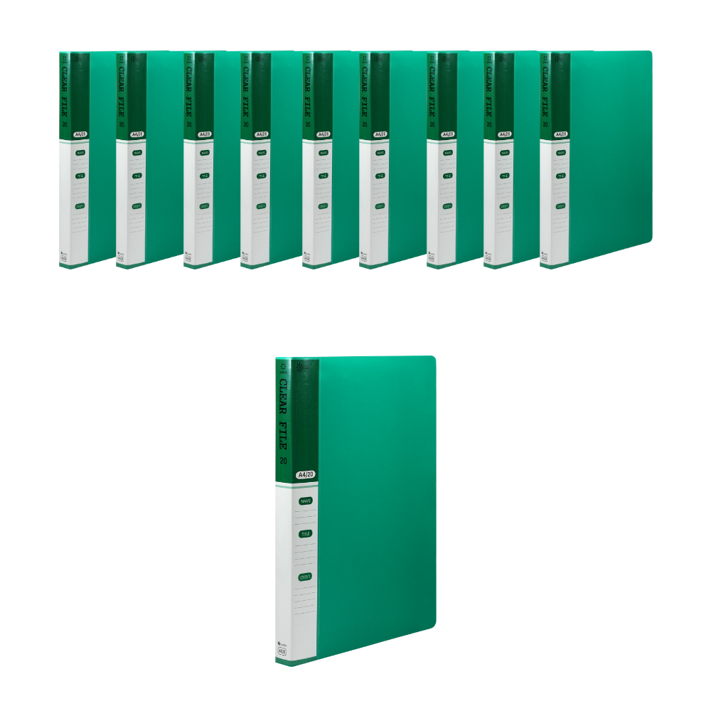인터탑 플랜 인덱스 클리어파일 A4 20매 40매 10개팩, 1세트, 인덱스 클리어 20p 녹색(10개) 16,000원