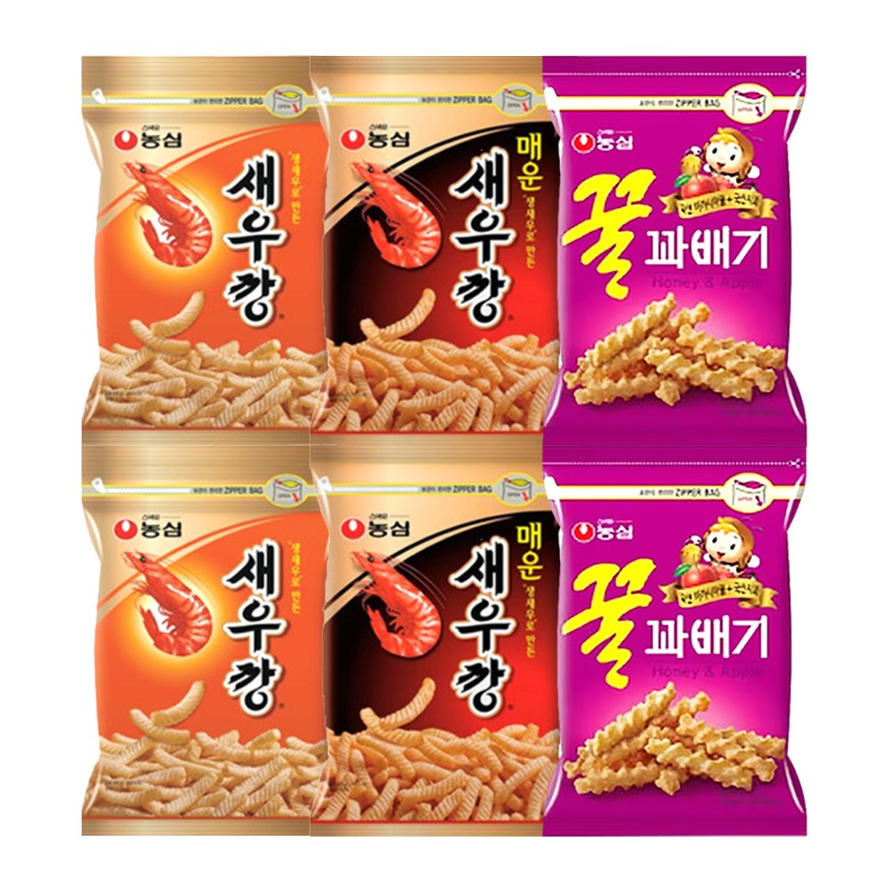 농심 스낵 대용량 지퍼백 새우깡+매운새우깡+꿀꽈배기 2개씩 36,800원