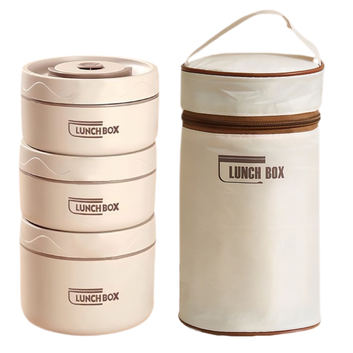 Majesun 보온 도시락통 304스텐 런치 보온수납가방포함 직장인 픽크닉 분리형 도시락통세트, 베이지 3단, 1개 23,900원