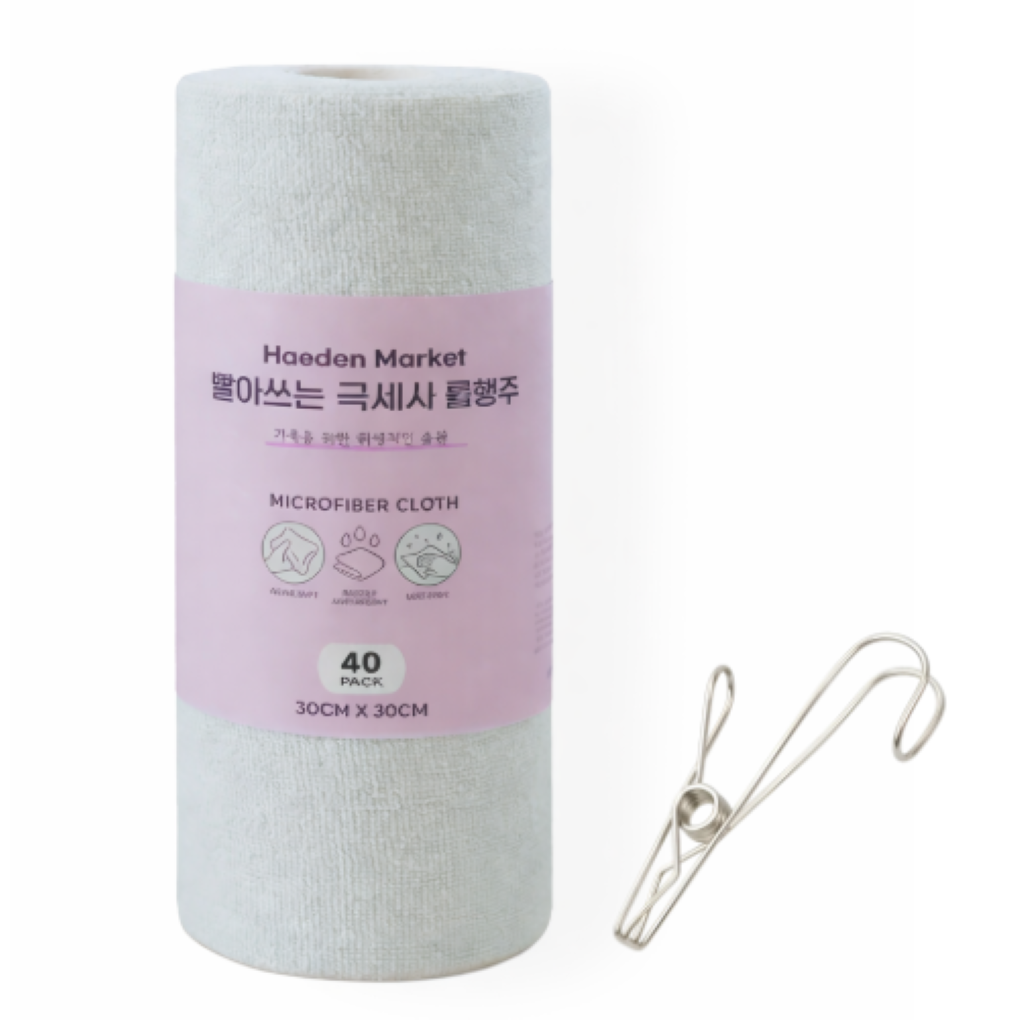 해든마켓 빨아쓰는 극세사 롤행주 한 장씩 뜯어쓰는 다용도 극세사타올 + 행주 집게 30cm 40매, 1개 17,000원