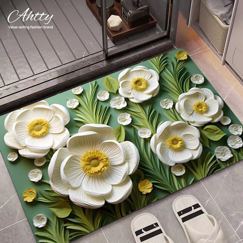아띠Ahtty 빨아쓰는 3D 플라워 미끄럼방지 규조토 발매트 화장실 욕실 베란다 주방 현관, B-003 그린화이트, 1개 7,480원