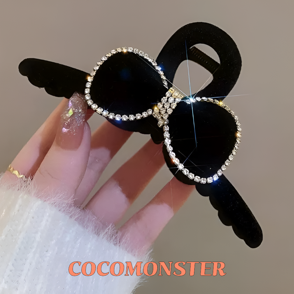COCOMONSTER 반짝반짝 큐빅 리본 벨벳 올림머리 헤어 집게핀 12.5cm 14,900원