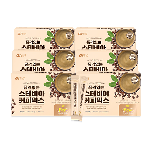 [당 없는 무설탕커피] GNM 품격있는 스테비아 커피믹스 스틱 / 제로슈가 무가당 커피, 9.5g, 30개입, 6박스 45,800원