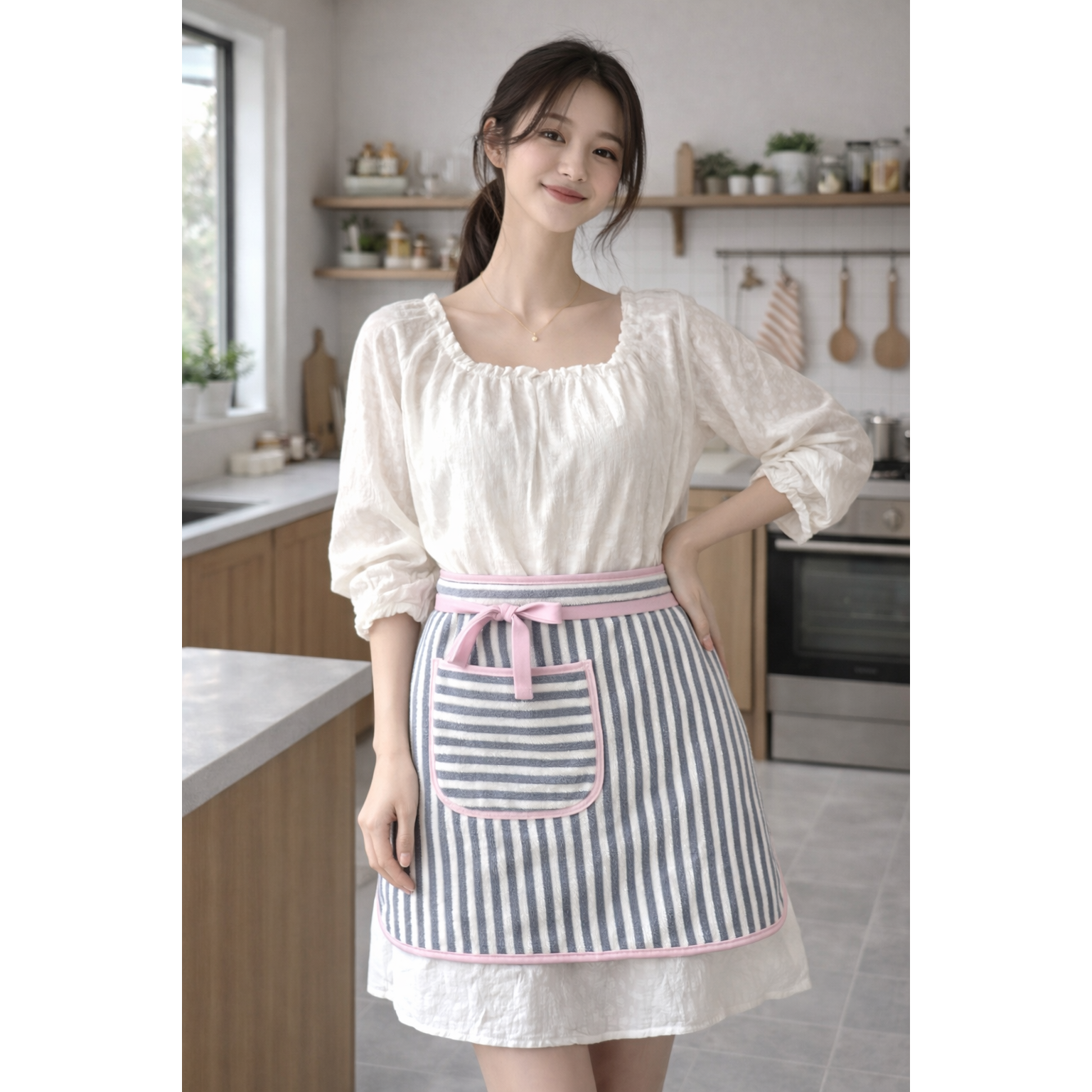 프리미엄 타올 스트라이프 허리앞치마 주방 카페 어린이집 미용실 수납주머니, 1개, 네이비 9,900원