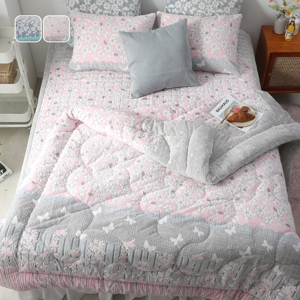 국산 리빙캐슬 플루이 5mm착번아웃 극세사 이불세트 94,800원