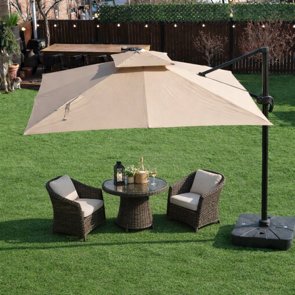 오드(Ode) 초대형 파라솔 카페 테라스 사각 옥상 야외 대형 3m, 화이트+물통x 268,000원