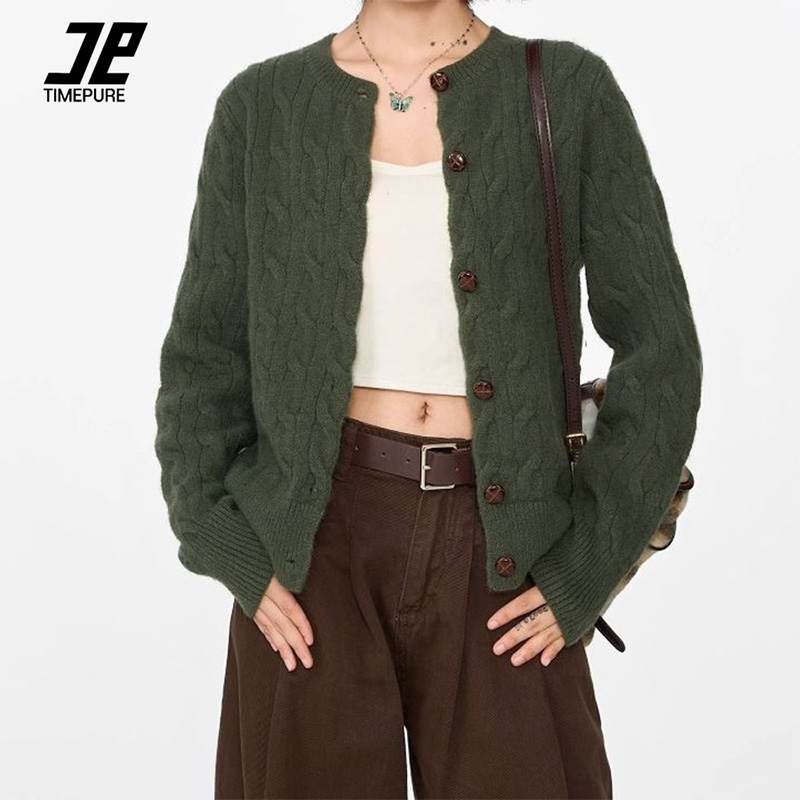 TIMEPURE 봄 가을 여성 꽈배기디자인 루즈핏 니트 가디건 긴팔 니트 38,000원