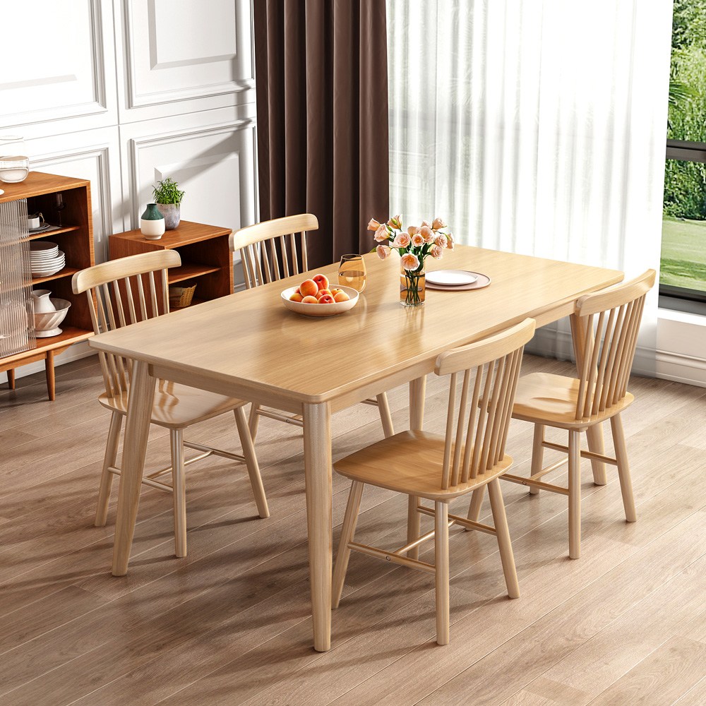 아우스 원목 고무나무식탁 의자세트 천연원목식탁 4인용 식탁세트 식탁테이블 나무식탁 우드테이블 6인용식탁, 내추럴 (식탁 + 의자 4개) 274,000원