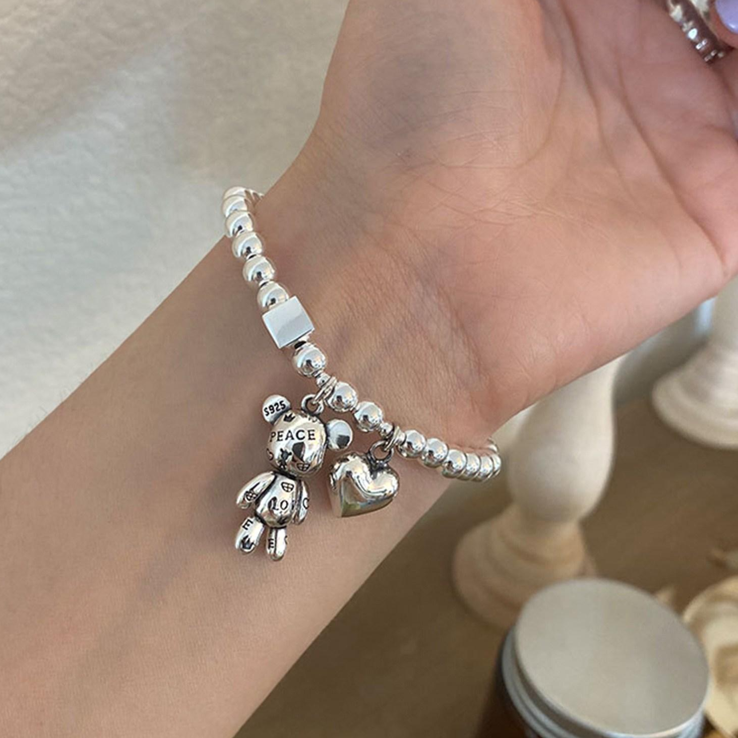 스앳눈 실버925 실버 볼 하트 베어 팔찌 16,770원