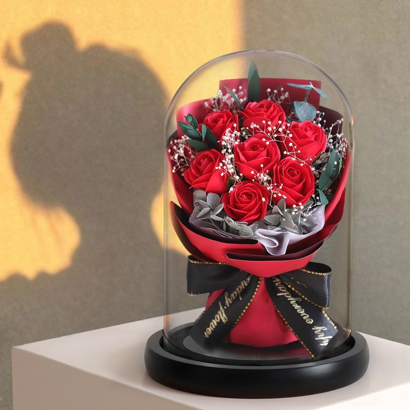 루카스 유리돔 기념일선물꽃다발 인테리어무드등, 레드장미 무드등 23,500원