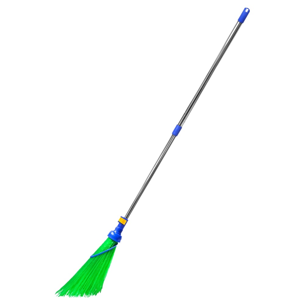 월드크린 개량비 소 원터치 2단 스텐 도로 빗자루, 1개, 블루, 현재가 13,800원