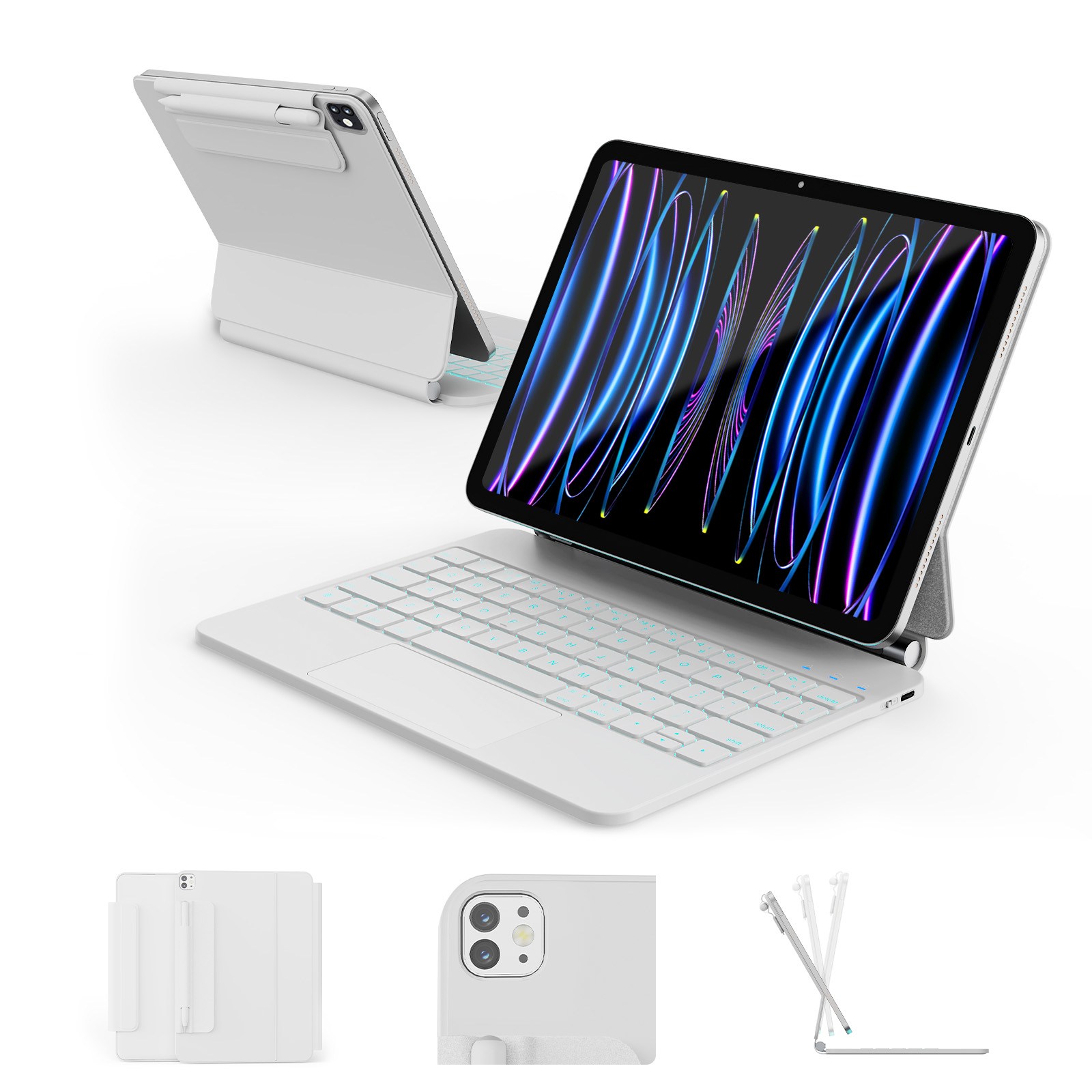 한국형 아이패드 프로 11인치 (1/2/3/4세대) & 에어 11인치 (4/5세대/M2/M3/M4) 호환 키보드 케이스 한글각인 키캡, 백라이트 11색, 트랙패드, 화이트, 1개 130,000원