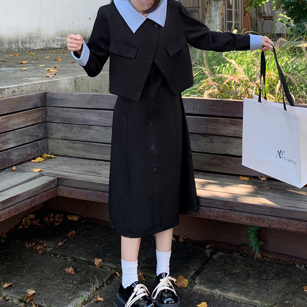 페이퍼먼츠 싱글 버튼 배색 정장 투피스 세트 07188 53,520원