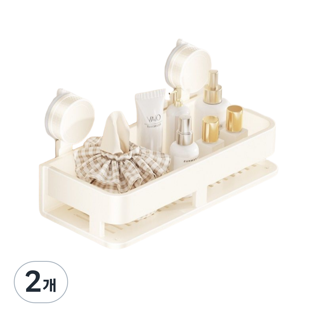 라이프툴스 욕실 흡착식 벽걸이 수납 선반 화장품 정리 무타공 선반, 2개, 아이보리 26,130원