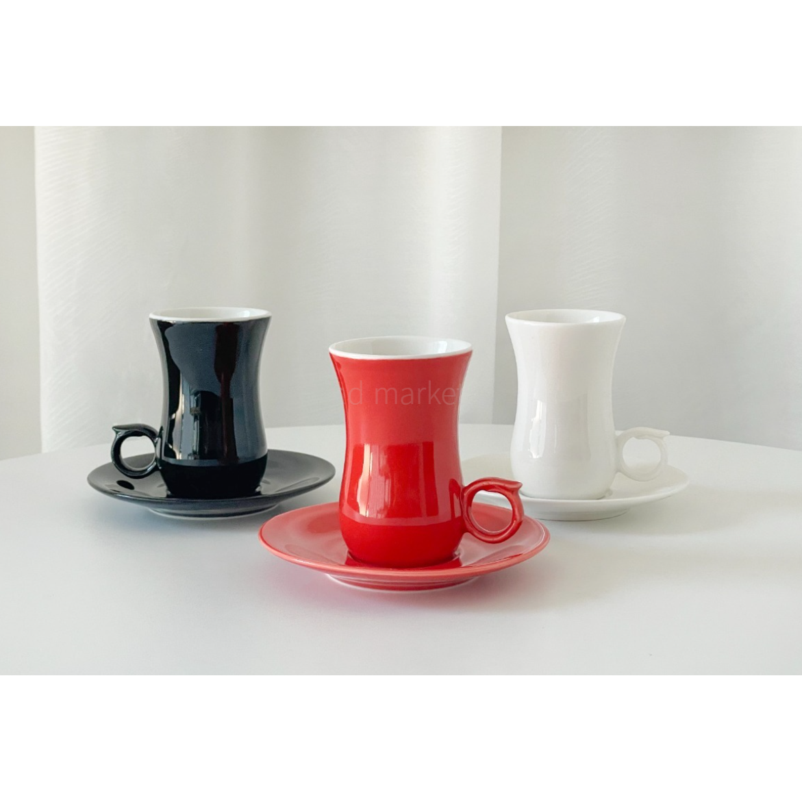 허니상점 고급 도자기 더블 에스프레소 도피오 잔 받침 세트/ 3color, 화이트, 1개 18,000원