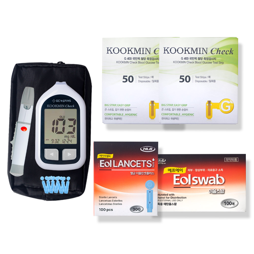 녹십자 국민첵 혈당측정기+혈당시험지100매 알콜스왑+채혈침, 1세트, 1개입 39,000원