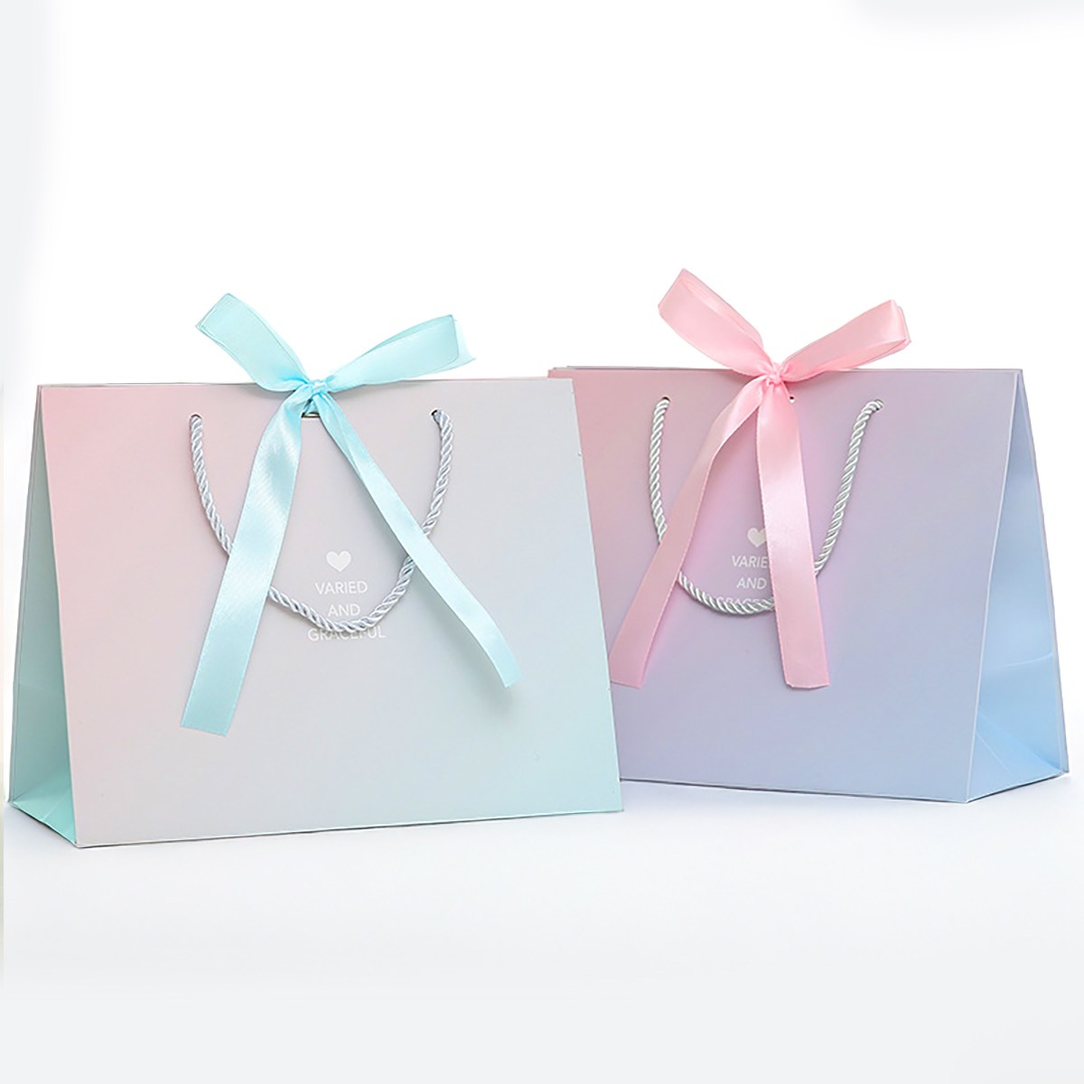 그린나무(GRNM) 심플 오로라 그라데이션 리본 고급 선물 쇼핑백(핑크3개+블루3개, 6개 1세트) 10,800원