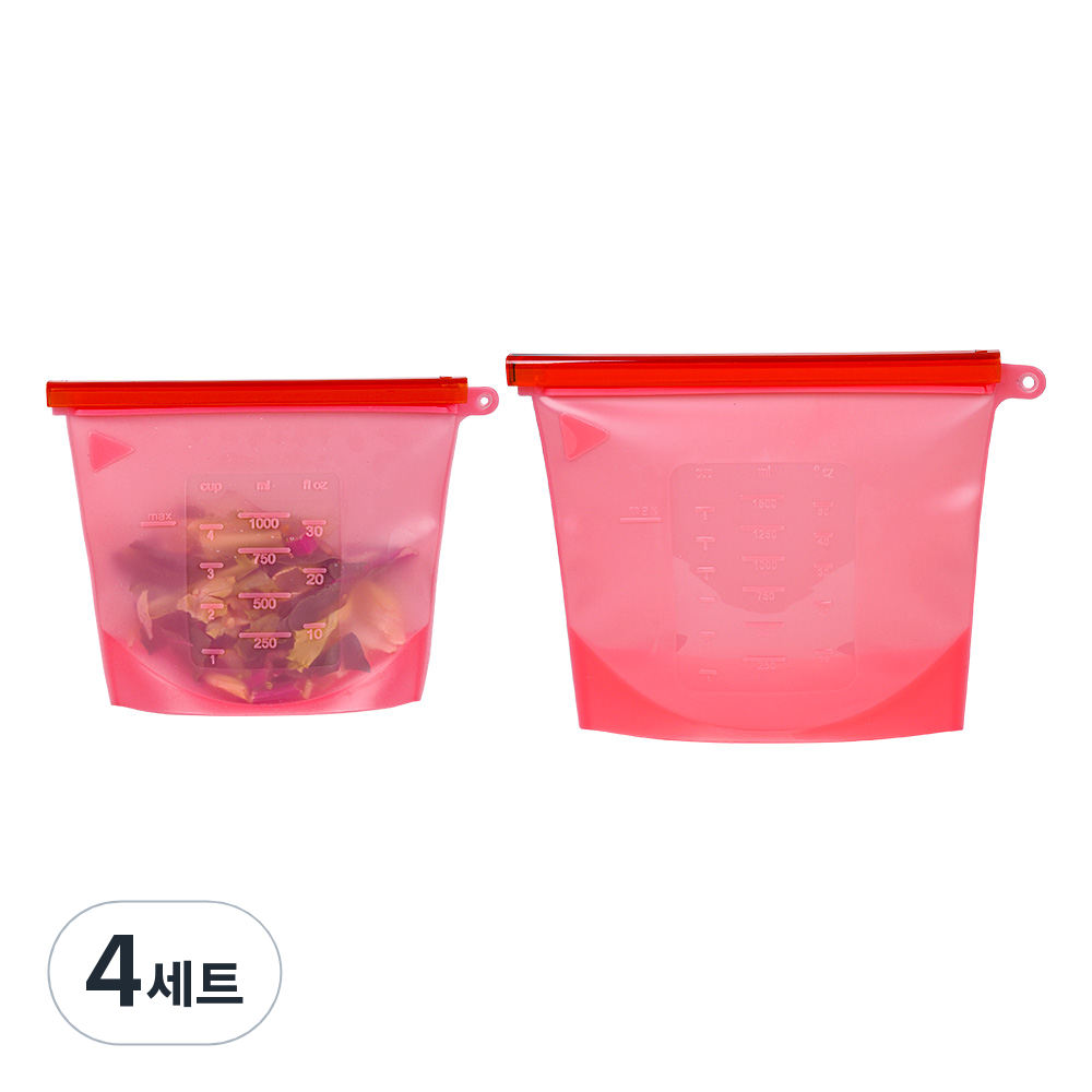인블룸 실리콘 지퍼백 냉장고 정리용기 1000ml + 1500ml 세트 핑크, 혼합, 4세트 29,210원
