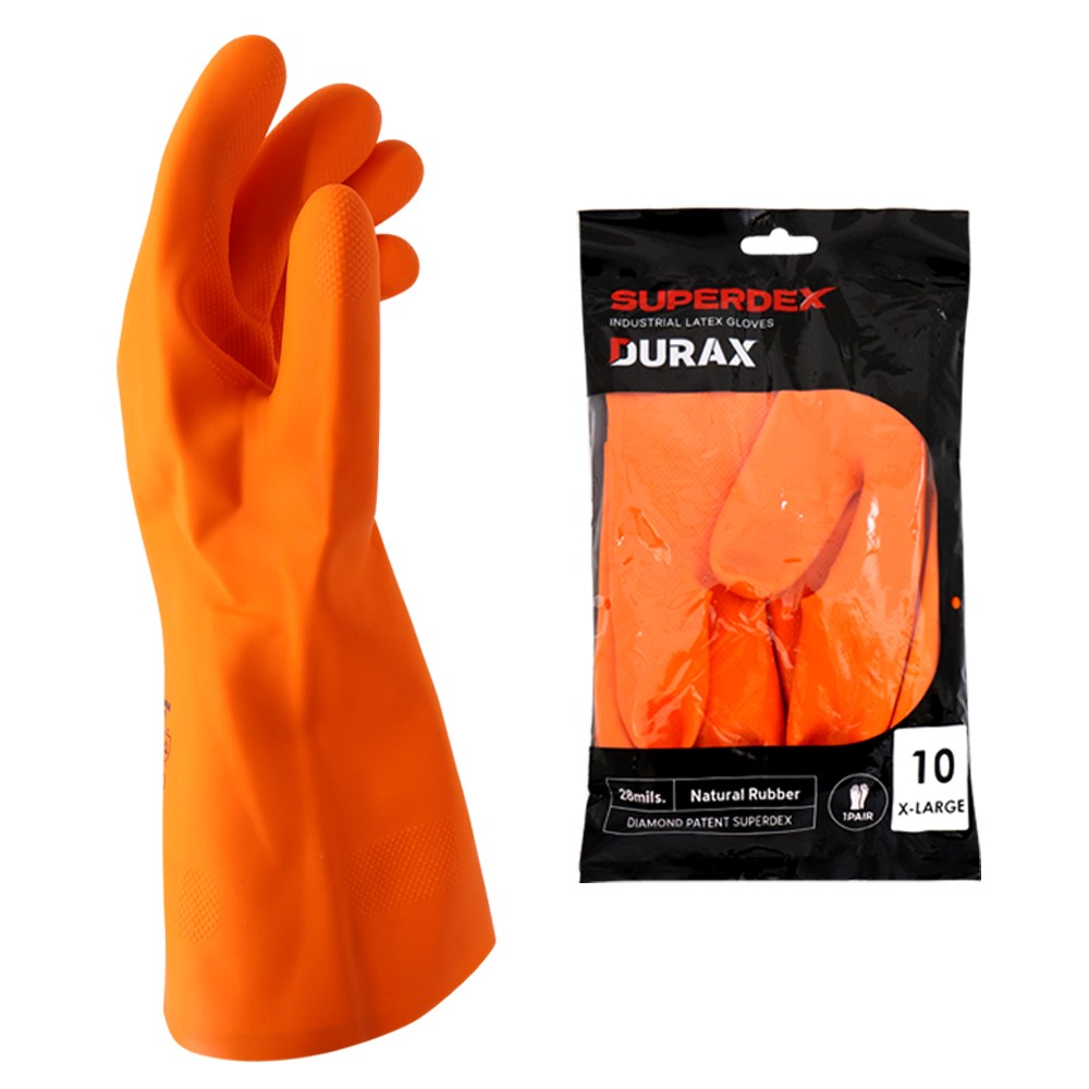 슈퍼덱스 듀락스 천연라텍스 두꺼운 공업용 내화학 장갑 신나용 내산 내유장갑 산업용 정비용 연구실용 안전장갑 해루질, 1세트, 오렌지 5,200원