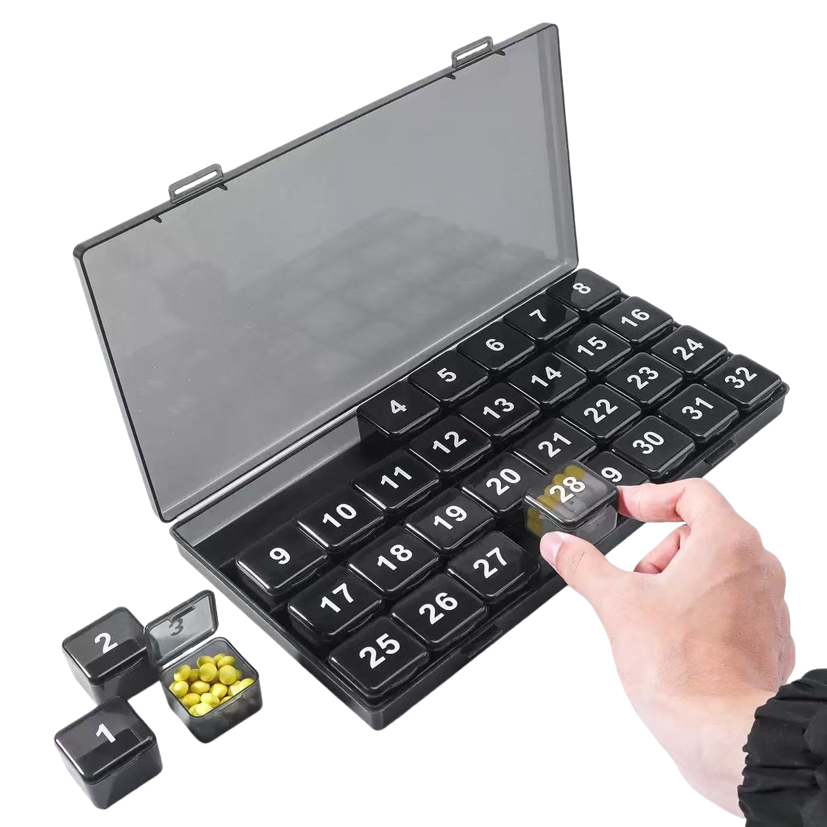 한달약통 휴대용 알약케이스 반투명, 1세트, 블랙 12,500원