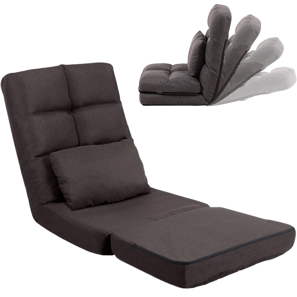 FLOGUOR 1인용 좌식 접이식 리클라이너 소파베드 14단계 각도조절 등받이 쿠션 의자, 브라운 125,000원