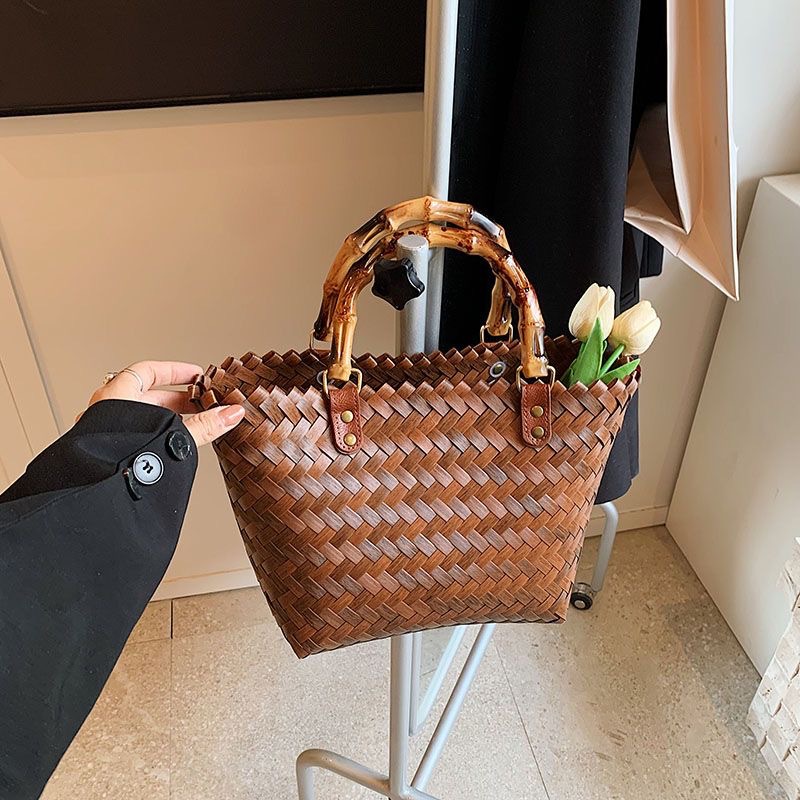 소울린느 빈티지 미니 격자 라탄 위빙 토트 백 가방 15,900원