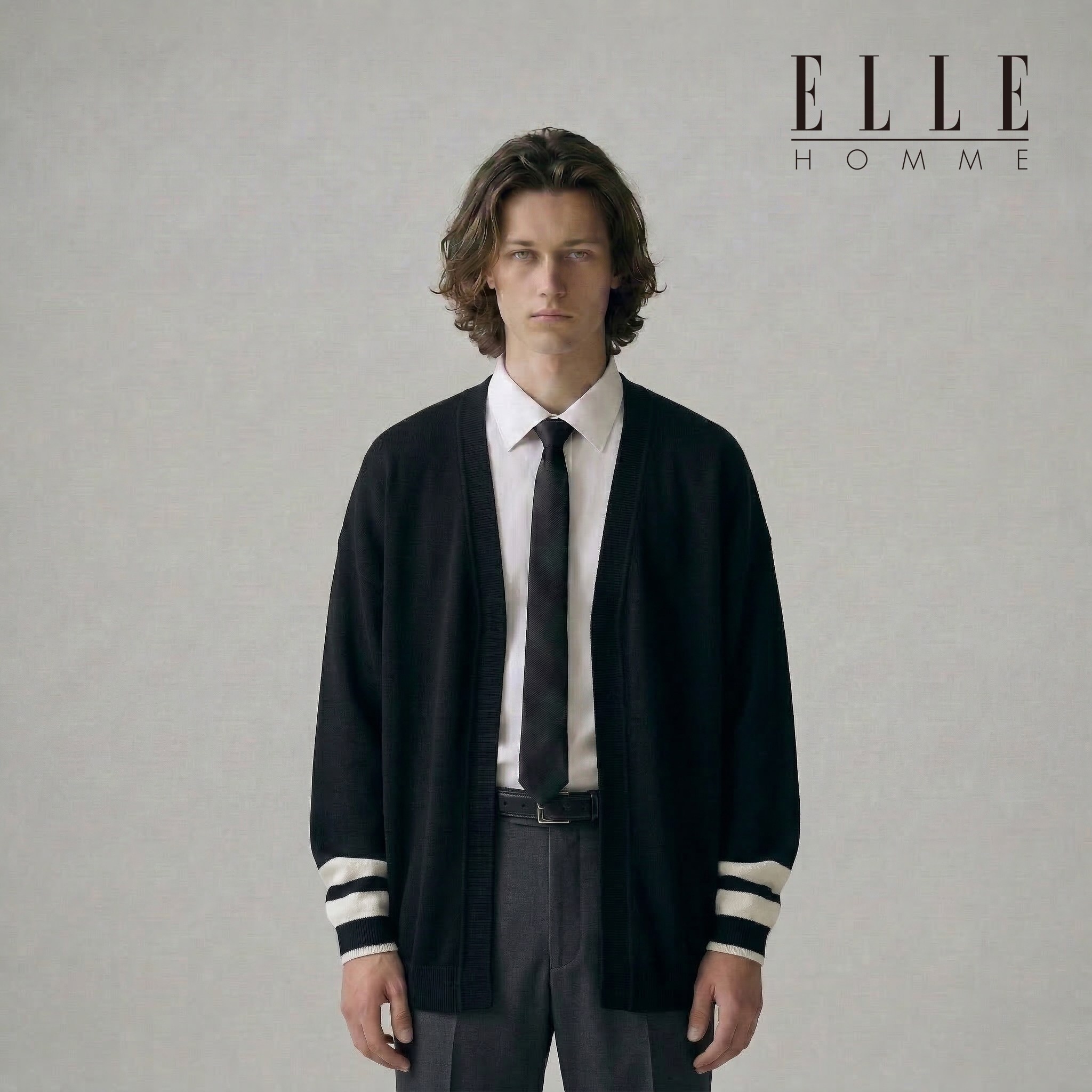 엘르 남성 슬리브 손목 포인트 배색 오픈 가디건 69710 49,000원