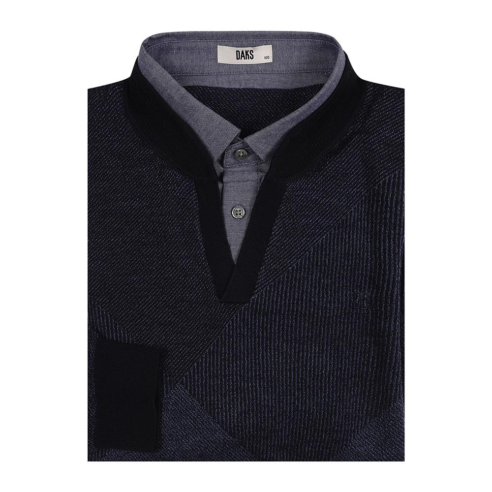 닥스셔츠 [25년FW신상품][선물추천] 톤온톤 컬러로 자카드 편직하여 은은한 체크가 고급스러운 레이어드 무드의 남성 네이비 니트 251,300원