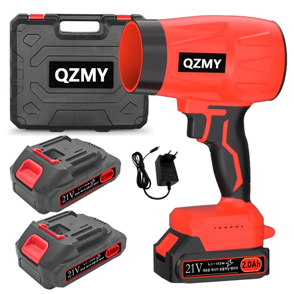 QZMY 21V 초강력 무선 에어건 휴대용 충전식 강력 무선 미니 터보 핸디 송풍기 300000 RPM 고출력 낙엽 청소 송풍기 가정용 다용도, 1세트 (공구함+2.0AH 배터리2개) 69,000원
