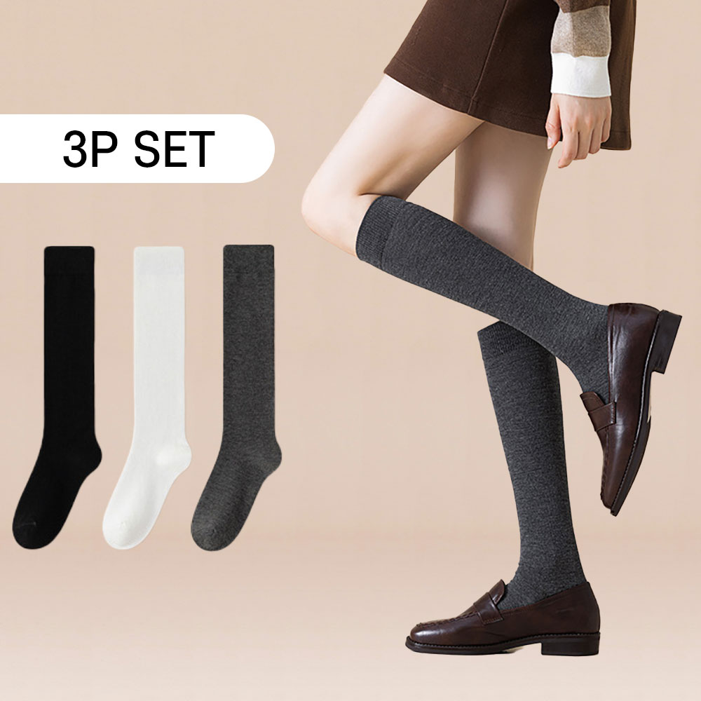 비비드 벌브 쫀쫀 무지 니삭스 무릎 롱 오버 긴양말 3종세트 5,900원