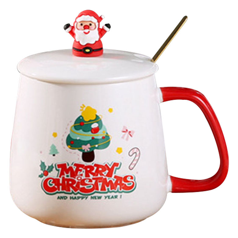 모던지 크리스마스 머그컵 8 x 11.2 x 12.3 cm 400ml + 뚜껑 + 숟가락 세트 YJ737, 화이트A, 1세트 12,030원