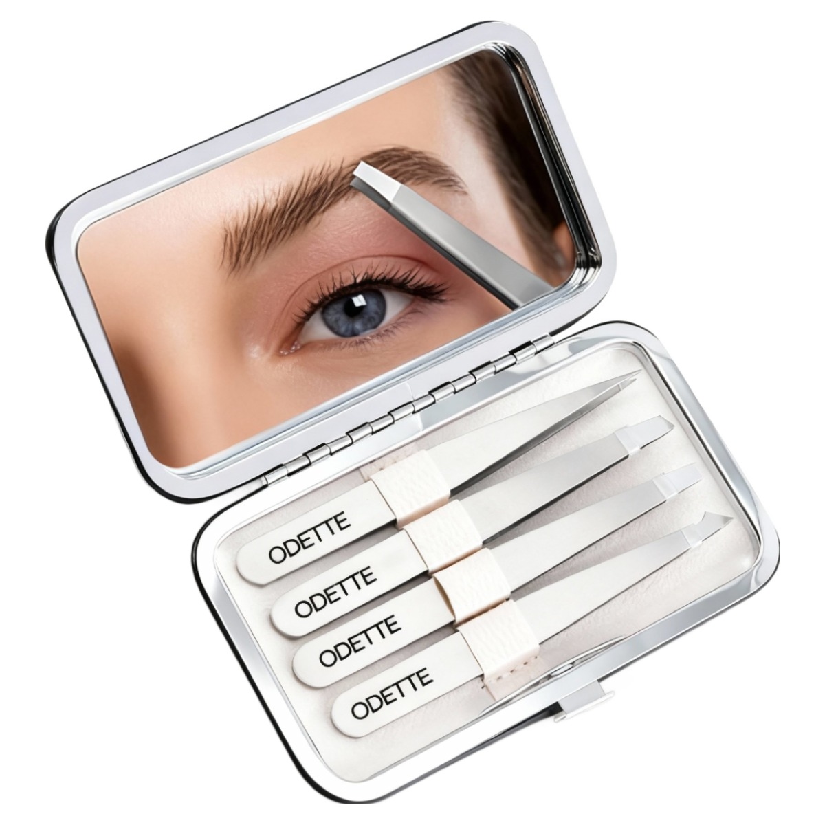오데트 프리미엄 미세모 전용 족집게 4종세트 + 거울 케이스, 1세트, 실버 12,900원