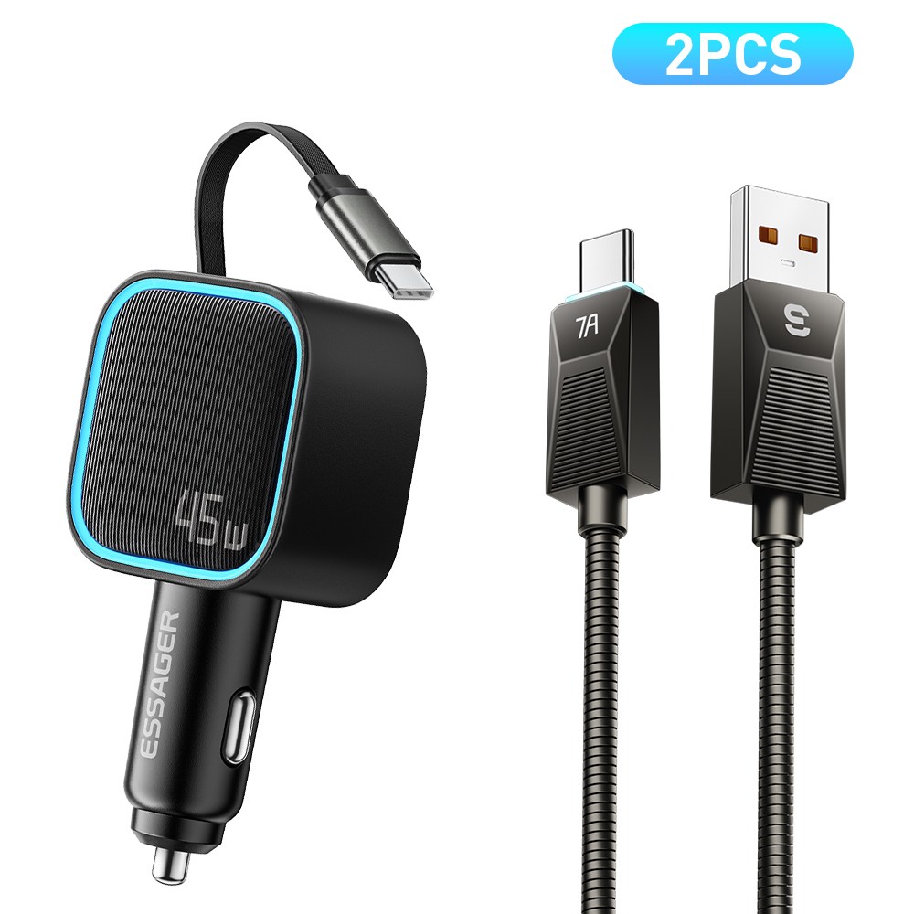 ESSAGER 동시3대충전 3포트 릴타입 USB A타입 차량용 고속충전기 멀티형 C타입 시거잭/시가잭 충전기 PD/QC3.0/FCP/SCP/Sumsang/Apple2.4, 블랙, 1세트 44,950원