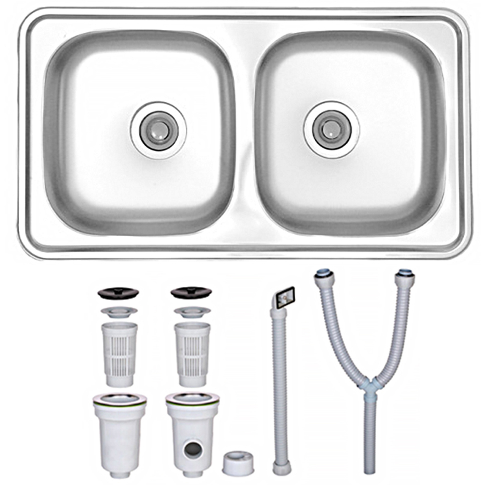 원앙싱크 USD 870 두칸 싱크볼 주방 씽크볼 세트(싱크볼+소형더블 오버 배수구 포함), 1개 130,000원