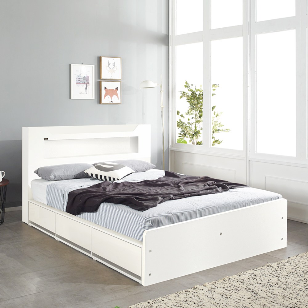 보루네오 제니아 100%국내제작 LED조명 고급형 통서랍 수납 학생 신혼침대 SS Q 프레임(매트리스 제외) 수도권 지정일배송 방문설치, 14.블리스 화이트 Q 328,000원