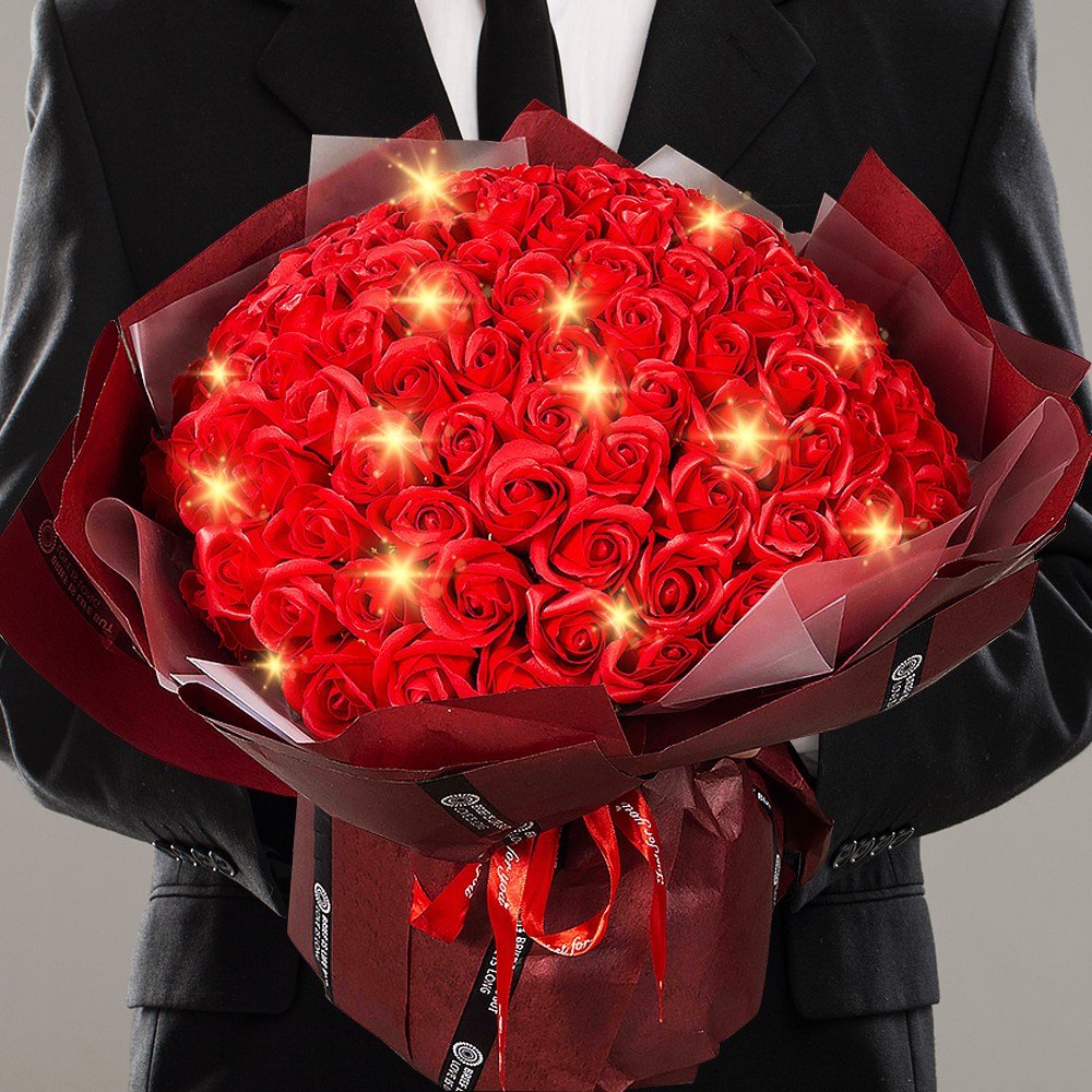 아르띠콜로 LED 램프 장미 100송이 비누 꽃다발, 1개, 레드 64,800원