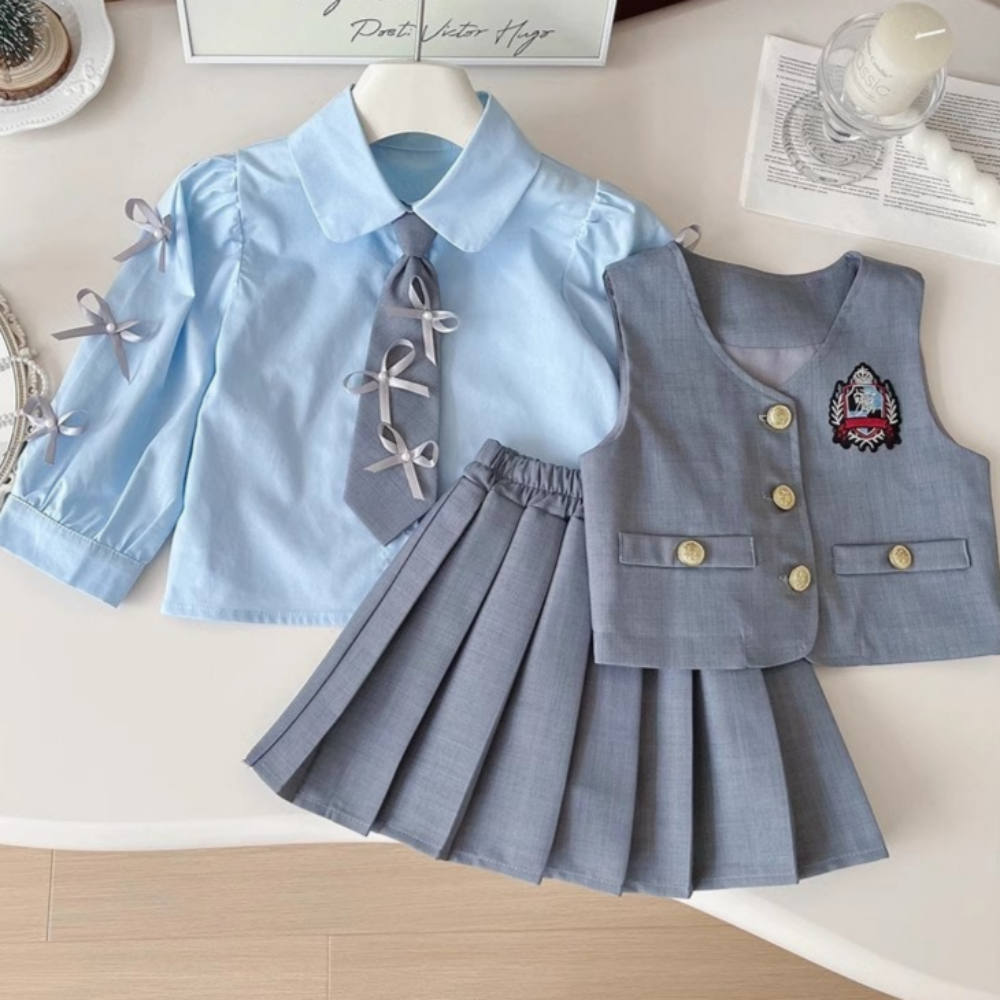 [떼아베베] 3-8세 여아 상하복 100-140호 긴팔 카라 리본 셔츠 남방 자수 조끼 치마 주름 테니스 스커트 상하세트 키즈 아기 데일리 나들이 행사 소풍 등원 스쿨룩 아동복 36,100원
