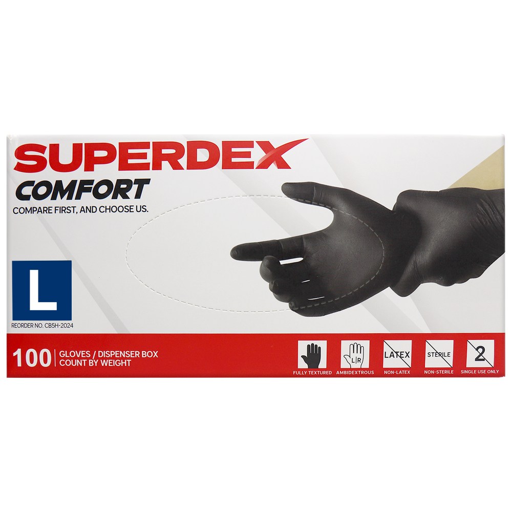 슈퍼덱스 컴포트 블랙 니트릴 라텍스 장갑 공업용 위생용 다용도 고무장갑 100매, 1개, L, 검정 12,400원