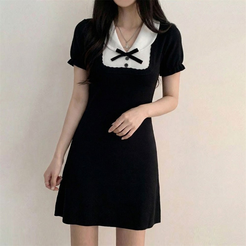 여성 하객룩 니트 원피스 배색 카라 반팔 20241 26,900원