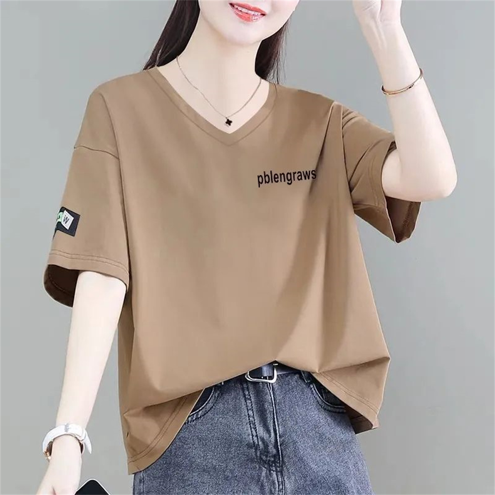 besteffie 여성용 캐주얼 반팔 티셔츠 여름 신상 면 소재 V넥 루즈핏 프린팅 티셔츠 K51 22,970원