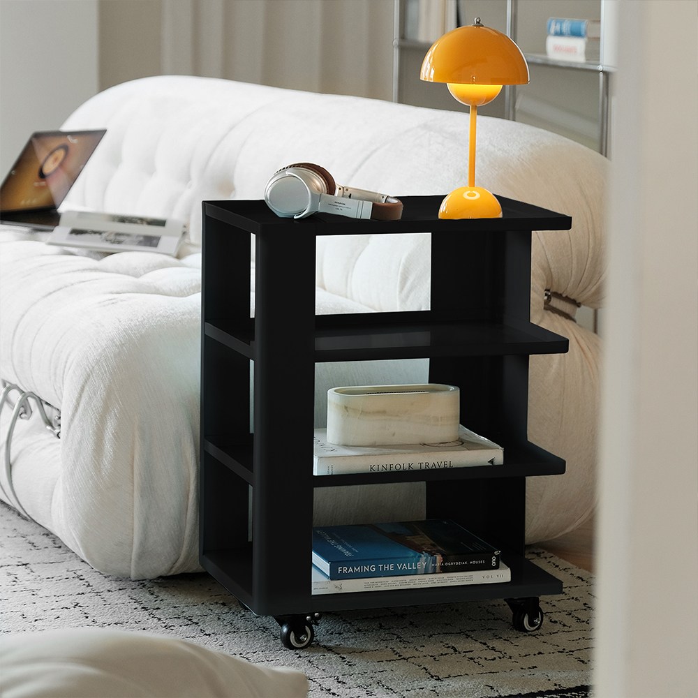 [리비니아] 베이브 스텝 3단 인테리어 이동식 트롤리 / 감성 이동식 선반 / 하이글로시 사이드 테이블, 블랙 209,000원