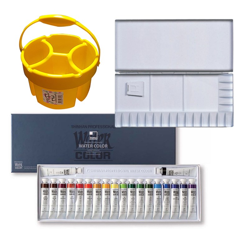 신한 전문가용 수채화물감 12ml 20색+20칸팔레트+달리물통(중) 50,000원