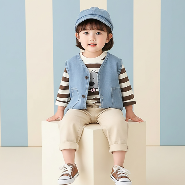 몽실이 데님조끼세트 상하복 유아 아동 외출복 남아 여아 3PCS 상하세트 커플룩 봄 가을 39,900원