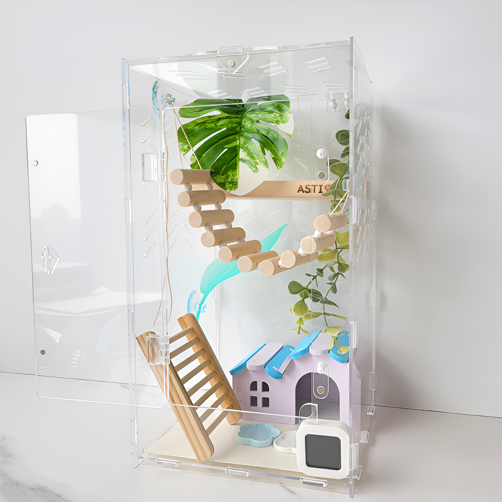 아스티렙 크레스티드 게코 아크릴 사육장 세트 20x20x35cm, 1세트, 블루 은신처 68,500원