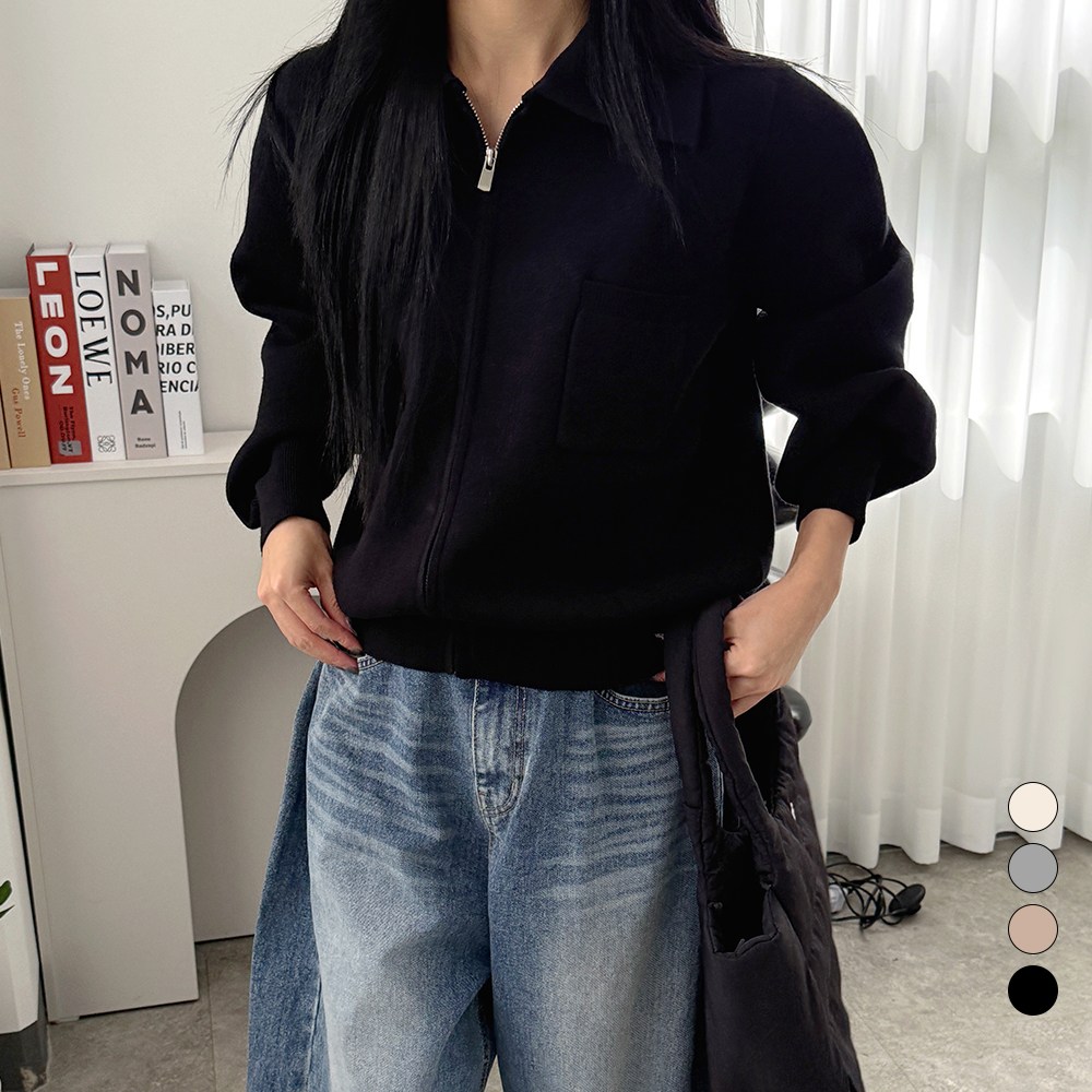 디테일웨어 여성 변형 벌룬소매 카라넥 긴팔 니트집업 간절기 아우터 부드러운 긴팔니트 따뜻한 니트가디건 데일리룩 47,600원