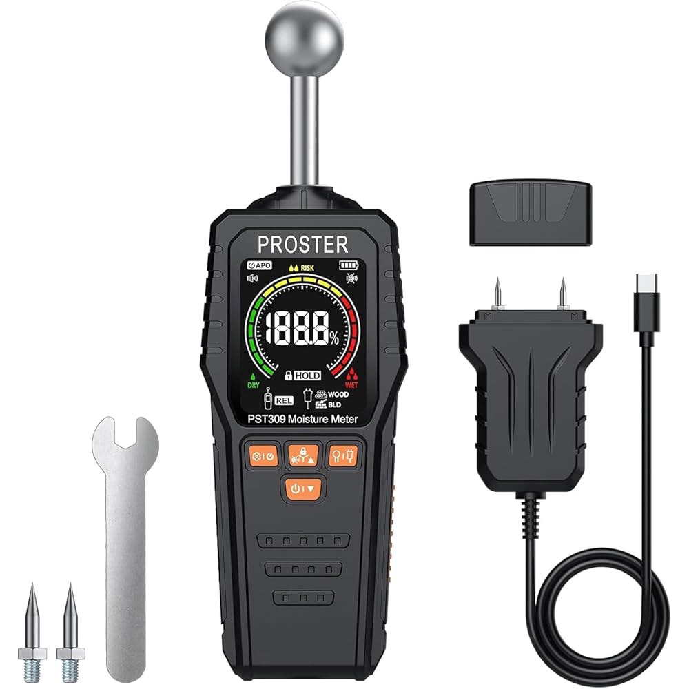 프로스터 충전식 수분 측정기 5가지 모드인덱스 콘크리트 시멘트 석고 목재 및 3가지 색상의 벽 시각 음향 경고 기능이 있는 핀리스 댐프 테스터 최대 40mm 감지 208,580원