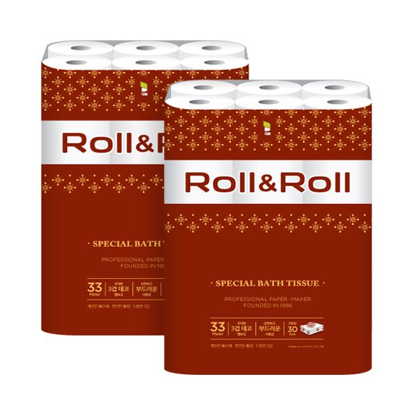 롤앤롤 스페셜 화장지 3겹 33m 30롤 2팩 총 60롤 37,300원