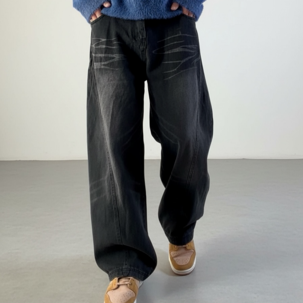 캣브러쉬 워싱 와이드핏 데님 팬츠 남성 청바지 25,900원